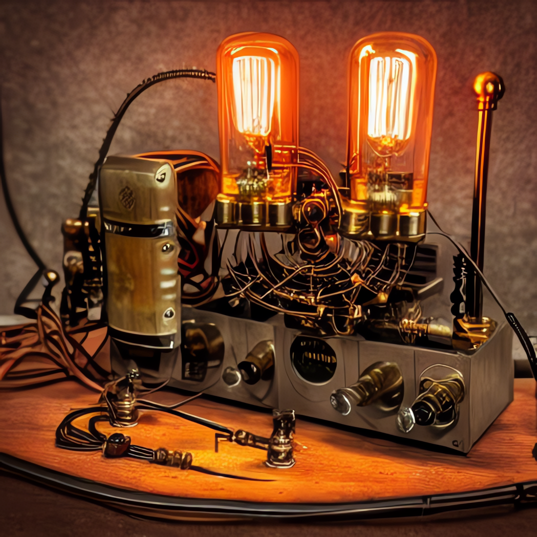 ML Generated Image of Steampunk Style Vacuum Tube Radio